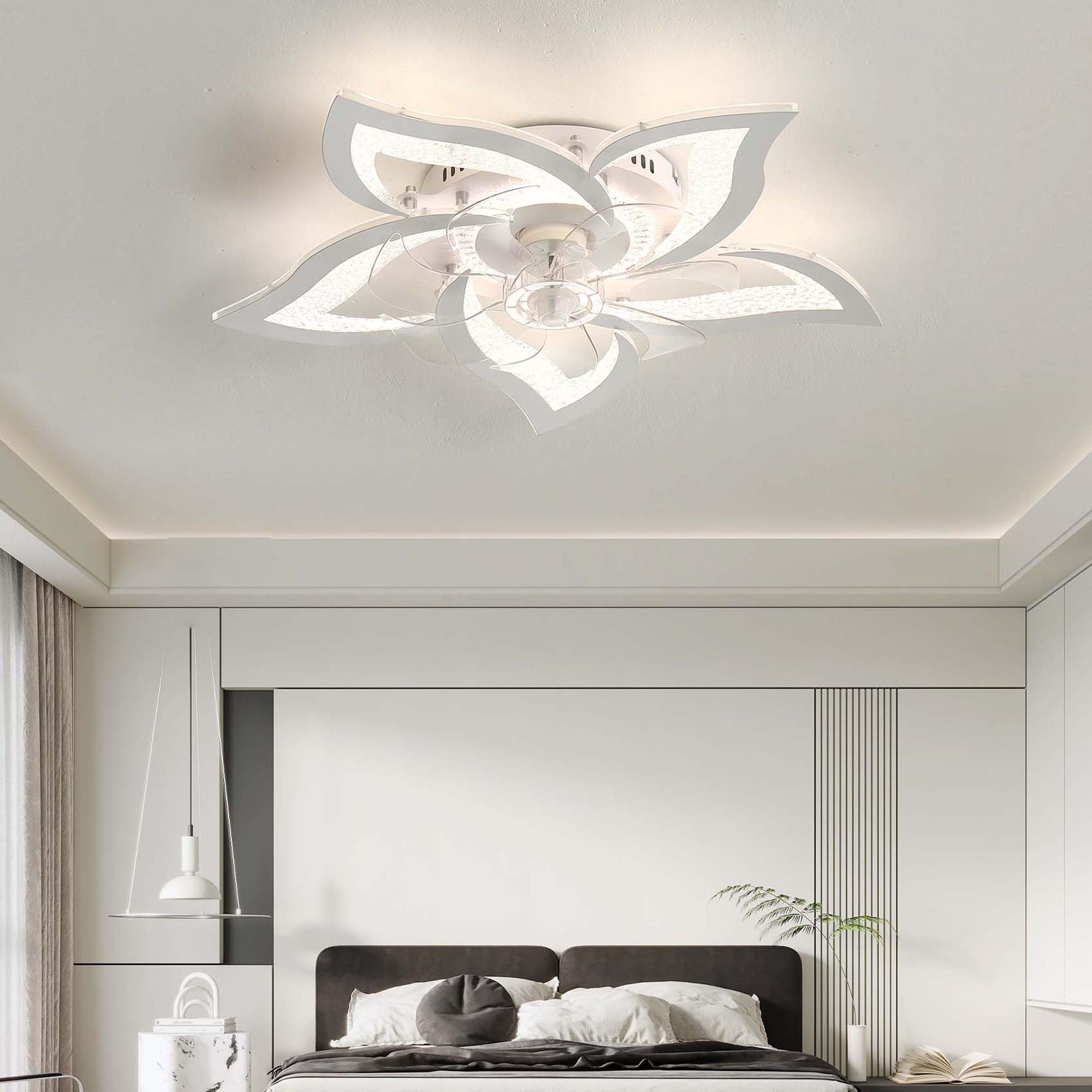 SXDMOUBK Flower Fan Light 27.2in Ceiling Fan Lights with Remote Control APP Quiet DC3000K-6000K Dimmable Reversible Ceiling Fan Light APP Memory Function 60W APP