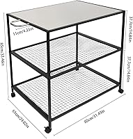 Vista 3 de Mesa móvil de tres estantes, carrito de parrilla de acero inoxidable, soporte para horno de pizza con ruedas, mesa de carrito de trabajo móvil