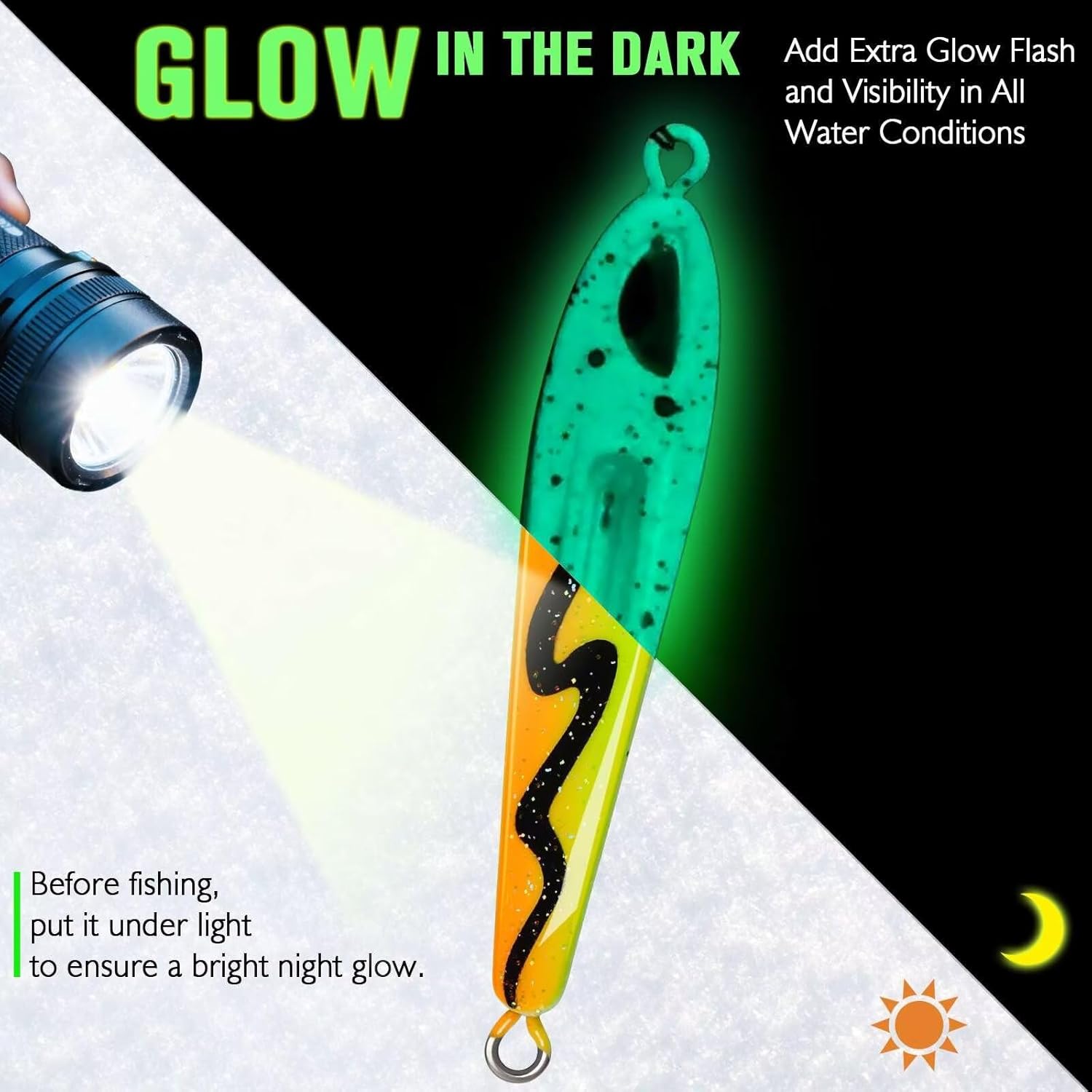 Dovesun Ice Fishing Rattle Spoons Glow Ice Fishing Lures Ice Fishing jigs Accessories Gear Gifts for Walleye Bass Catfish Trout 3PCS/12PCS