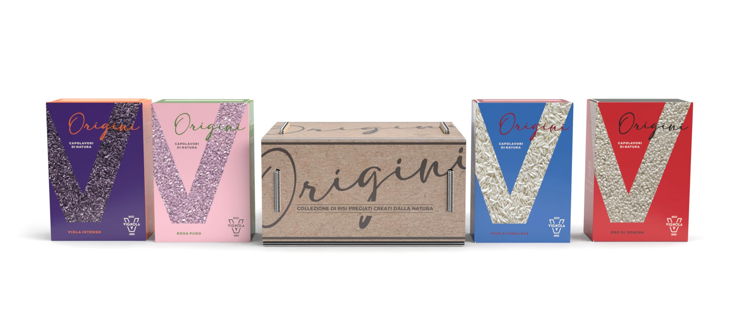 Riso Vignola, Origini, Cofanetto Degustazione Riso, Box Selezione Varietà di Riso Basmati, Bomba e Verelé, Contiene 4 Confezioni da 500gr, Ricettario Incluso