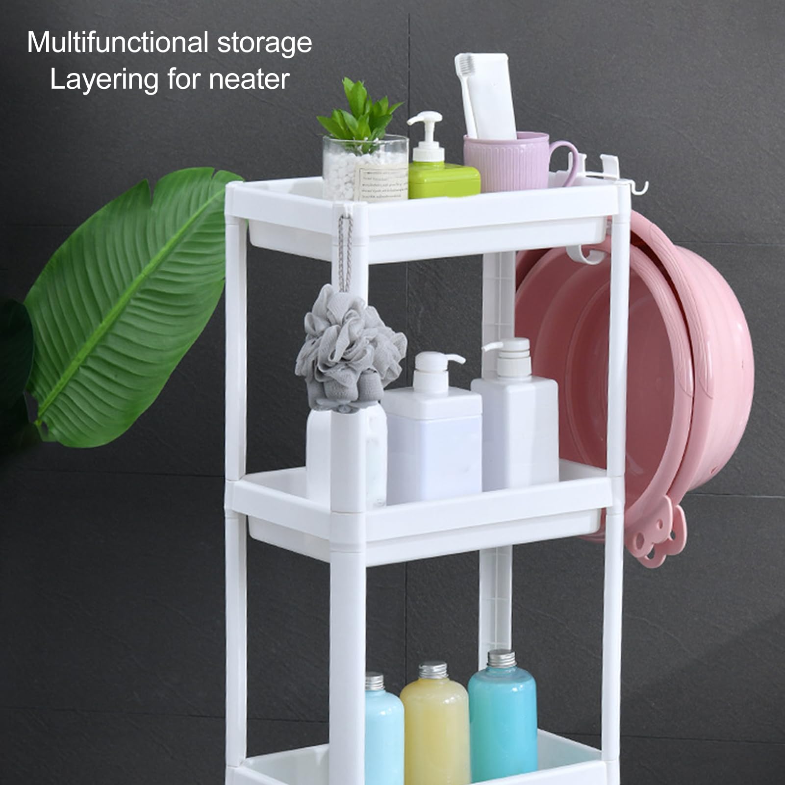 Estantería de plástico de 3 niveles ajustable para baño, independiente, para cocina, dormitorio y sala de estar, ahorra espacio para soluciones de almacenamiento fáciles