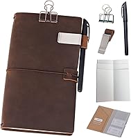 newestor Refillable Genuine Leather Travelers Notebook Journal - 8.5x4.5" Brown Travel Diary w/5 Inserts, Pen Holder, Binder Clip