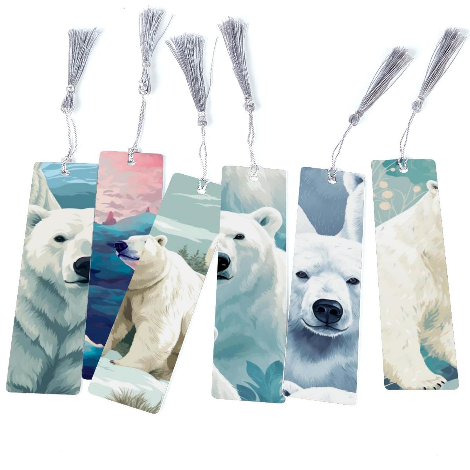 Marque-page ours polaire avec franges : lot de 6 signets de lecture - 8