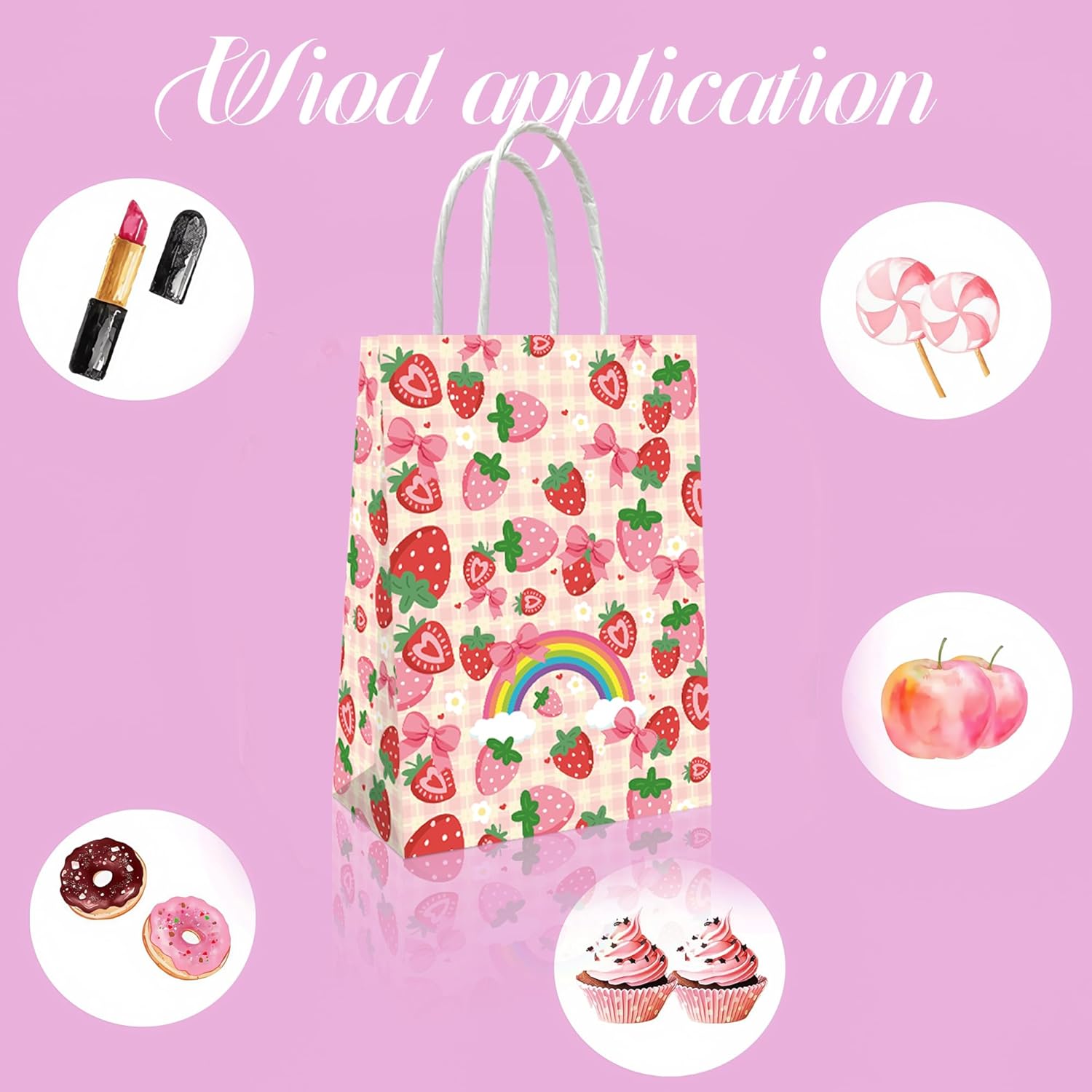 BFHUILTD 20 Pcs Cute Pink birthday party Decorations, Bow Rainbow Strawberry goodie bags, party bags,Birthday Party Supplies for Girl - Image 3