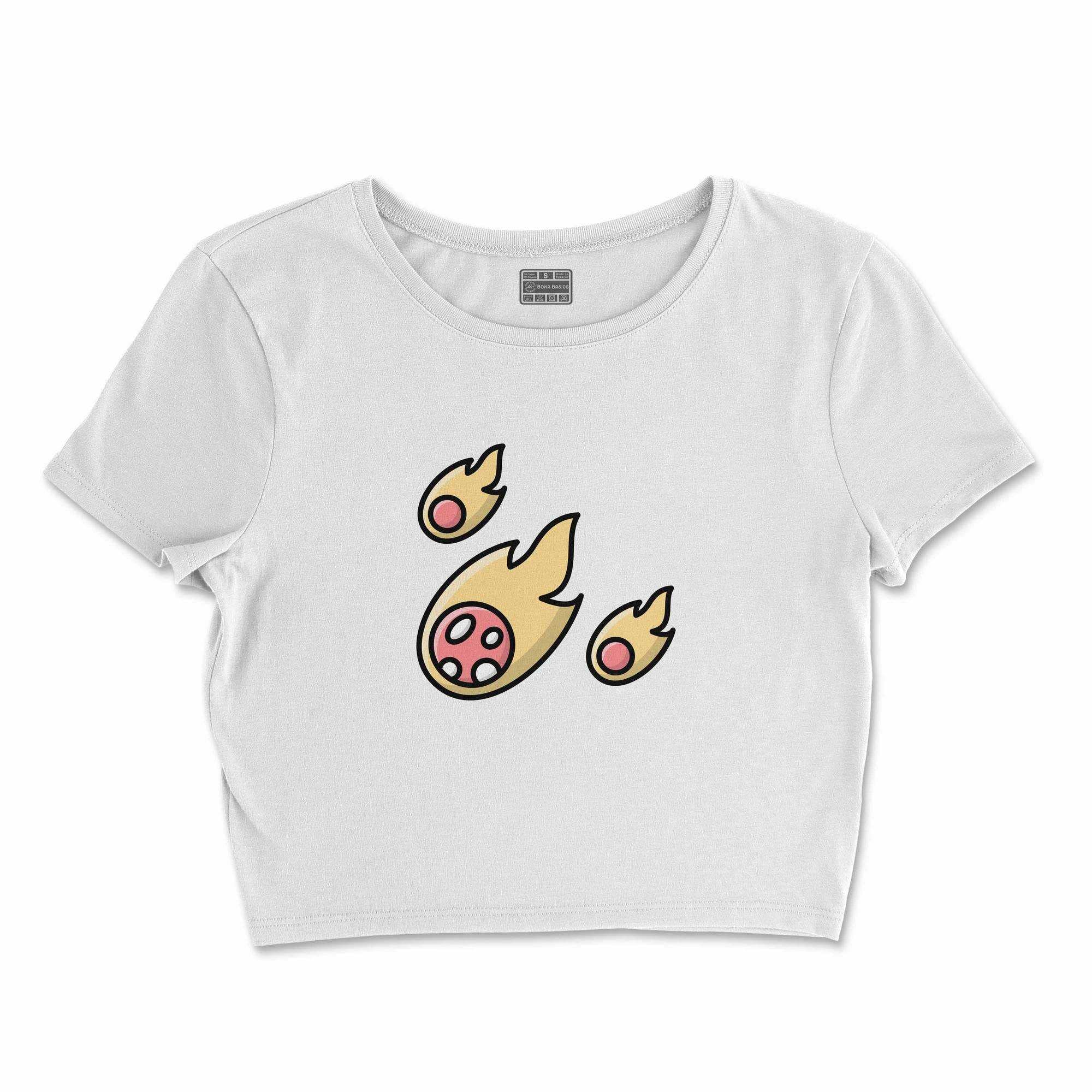 Bona Basics, Digitally Printed, Women's Basic Crop-Top,%100 Cotton, White, Casual, Women's Tops, Size: XL