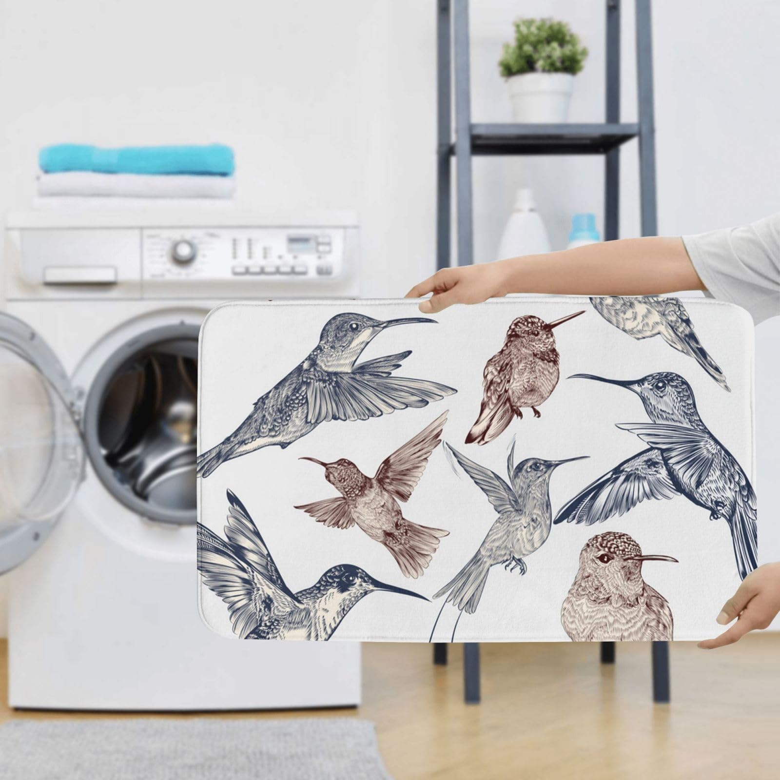 OUSIKA Set di tappetini da bagno disegnati a mano con stampa di uccelli, 3 pezzi inclusi, tappetino da contorno assorbente per bagno