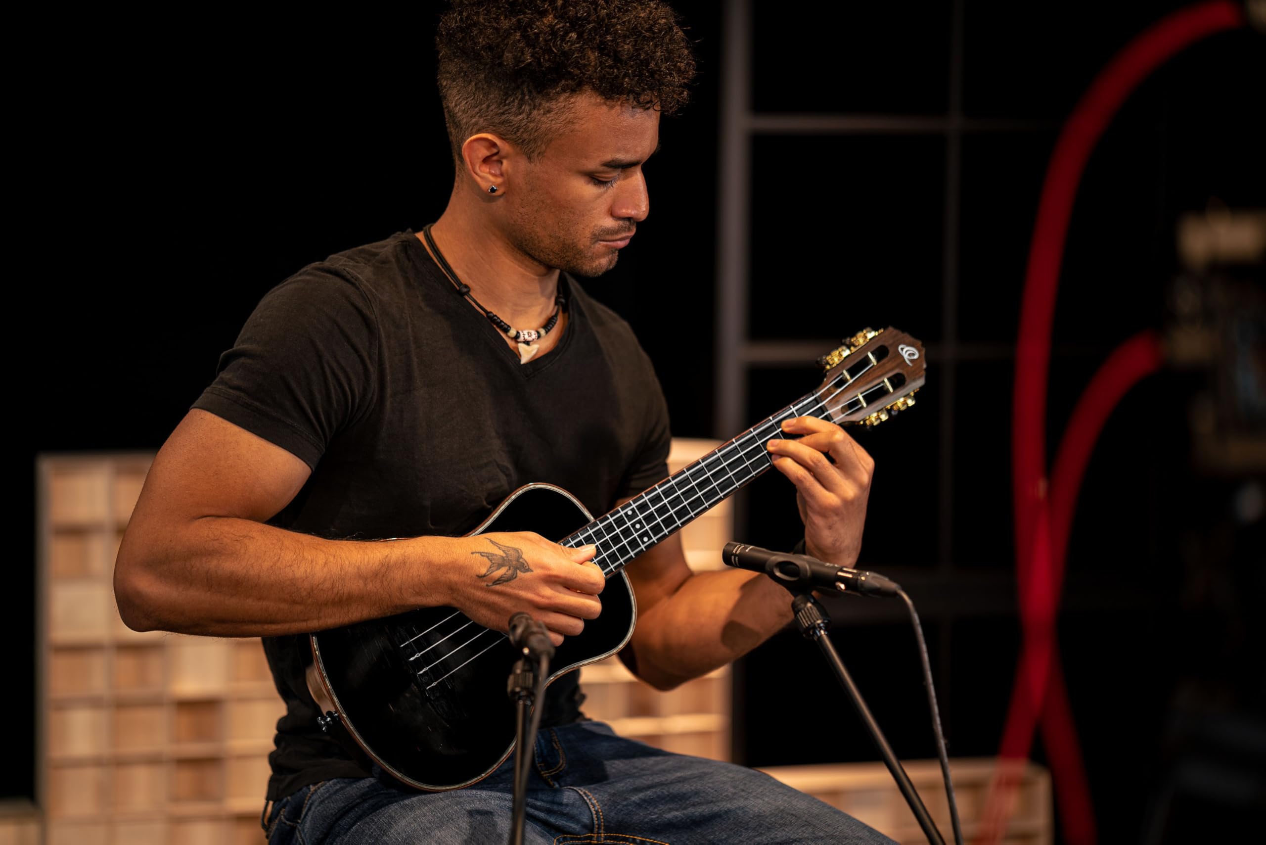 Ortega Guitars Ukelele Tenor negro - Serie Onyx - incluye Gig Bag Deluxe - abeto/caoba (RUOX-TE)