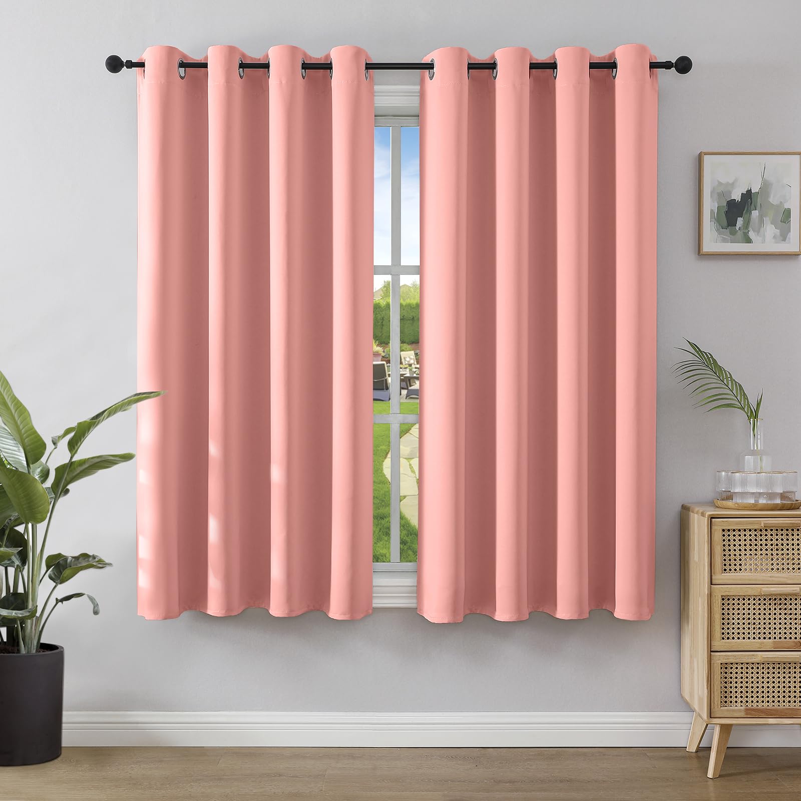Joydeco Blickdichte Vorhänge mit Ösen Gardinen 2er Set, Verdunkelungsvorhang Thermovorhang Hitzeschutz, Ösenvorhang für Schlafzimmer Wohnzimmer (2xH137xB117, Rosa)