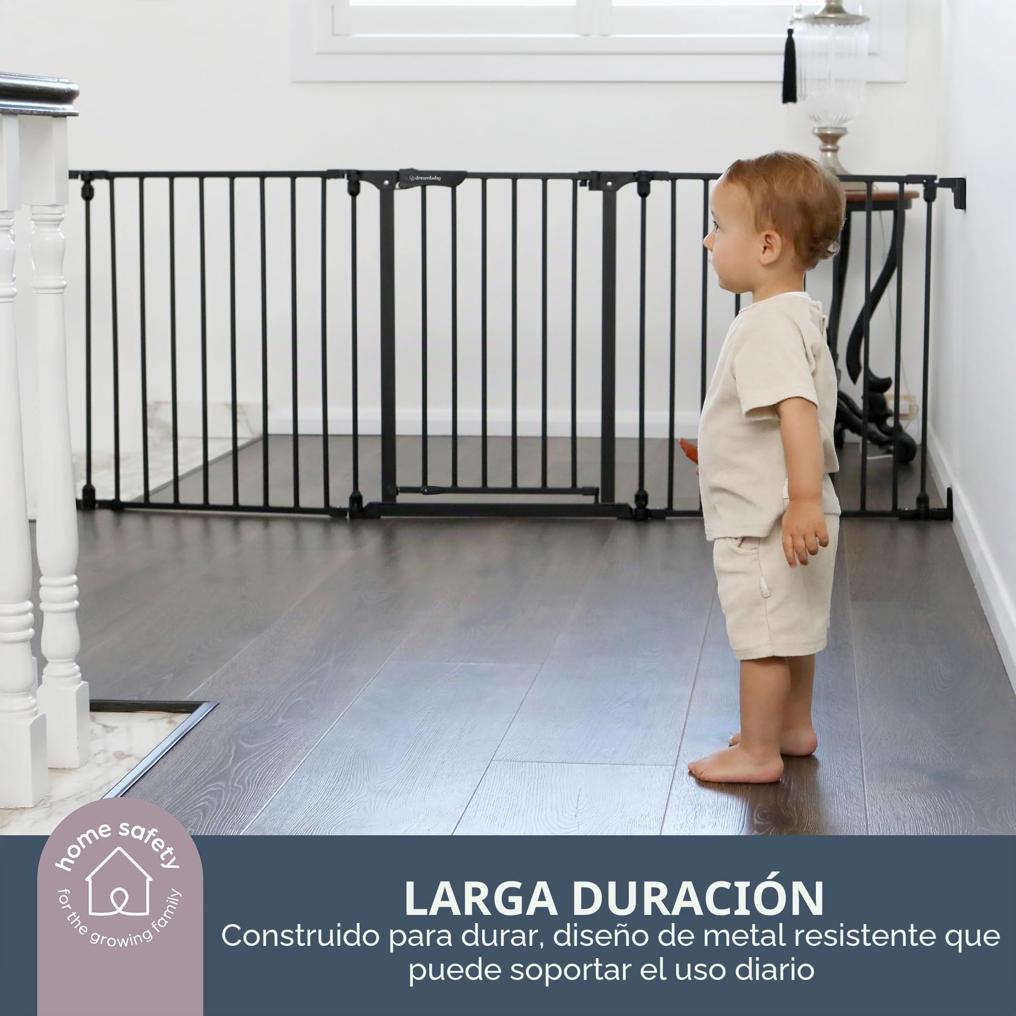 Dreambaby Discovery Flex Configure Adapta - Puerta de Seguridad Plegable para niños de 3 Paneles, se Adapta a Aberturas de 74,5 cm a 195 cm de Ancho y 74 cm de Alto, con función Smart Stay Open y