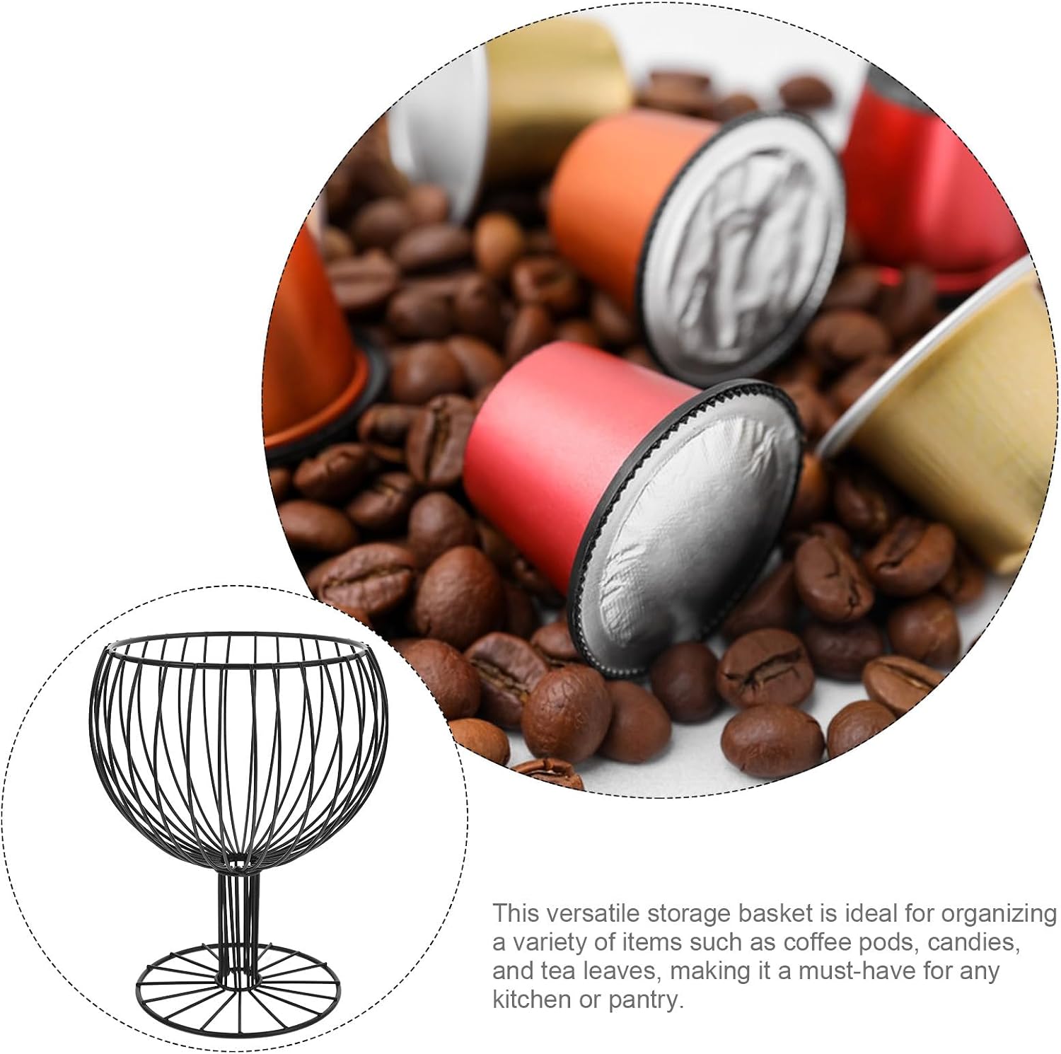 Coffee Pod Holder Basket and Wire Fruit Vegetable Basket Metal Espresso Pod Organizer Black Countertop Storage for Kitchen and Coffee Station