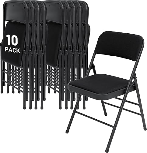 SEALAMB Paquete de 10 sillas plegables de tela con asientos acolchados y cojín, sillas plegables de metal para bodas, sillas comerciales para