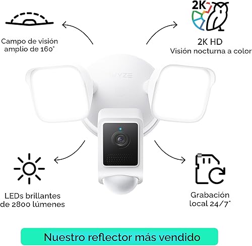 Miniatura 2 de WYZE Floodlight Camera v2, cámara de seguridad para exteriores, 2K HD con visión nocturna a color, LED de 2800 lúmenes, visión amplia de 160, sirena