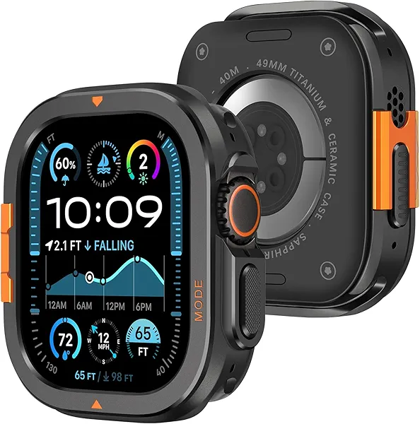 Amizee Metal Case Compatible with Apple Watch Ultra 3/2/1 49mm with Back Cover, Rugged Protective Bumper Cover for iWatch 49mm, Black