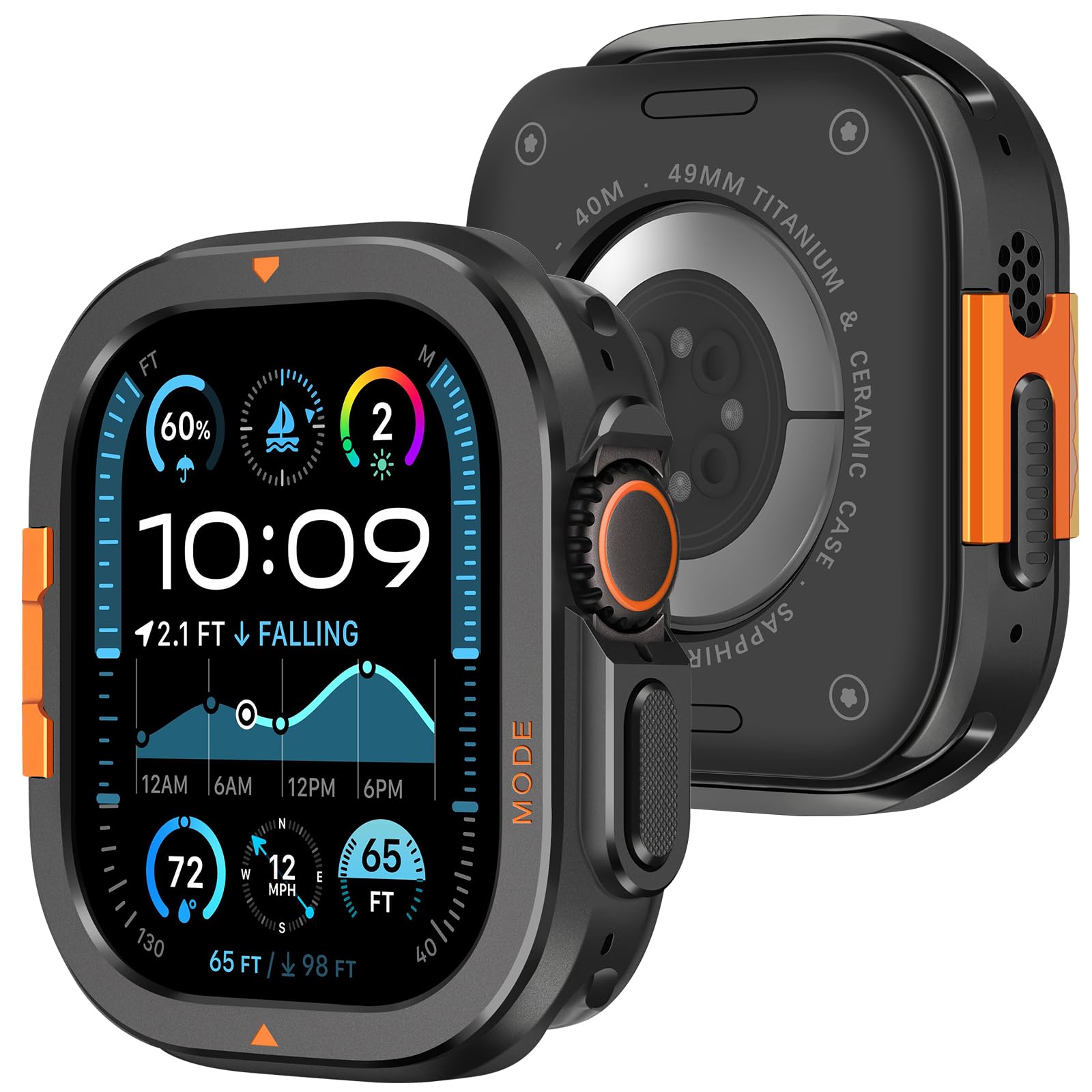 Amizee Metall Hülle Kompatibel für Apple Watch Ultra 3/2/1 49mm mit Rückseite, Robuste Schutzhülle der Stoßstange für iWatch Ultra 49mm, Schwarz