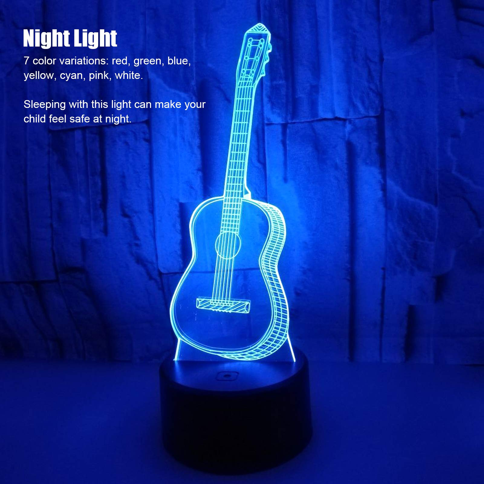 Jwthee Guitar Night Light, 3D LED Optical Illusion Lamp 7 Color Changing Illusion Table Lamp Musical Lights for Home Office Party - Image 3