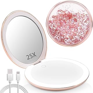 MIYADIVA Compact Mirror with Lights,1x/25x Magnification Travel Makeup Mirror,Handheld Magnifying Mirror,Vanity Mirror with Lights,Gift for Your Loved Ones