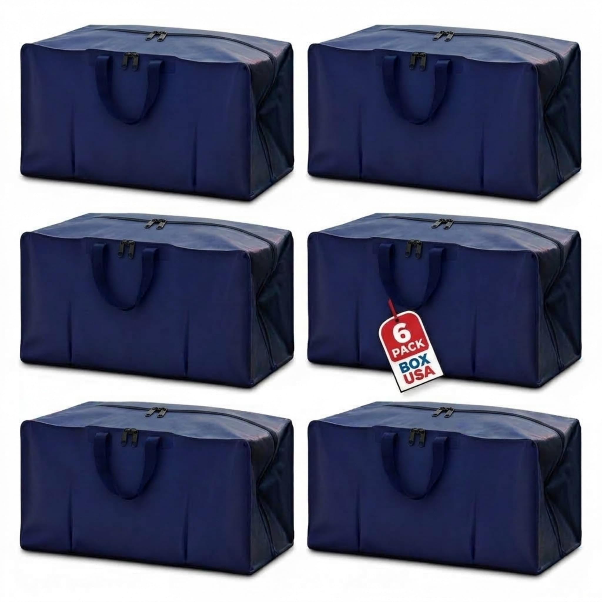 BOX USA 6-Pack Moving Bags with Strong Handles &amp; Zippers - Heavy Duty Extra Large Packing Bags for Storage, Moving Boxes, Dorm &amp; College Supplies, Blue