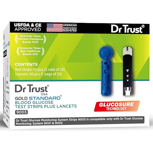 Dr Trust USA Gold Standard Blood Glucose Test Strips Plus Lancets - 50 Strips (Black)