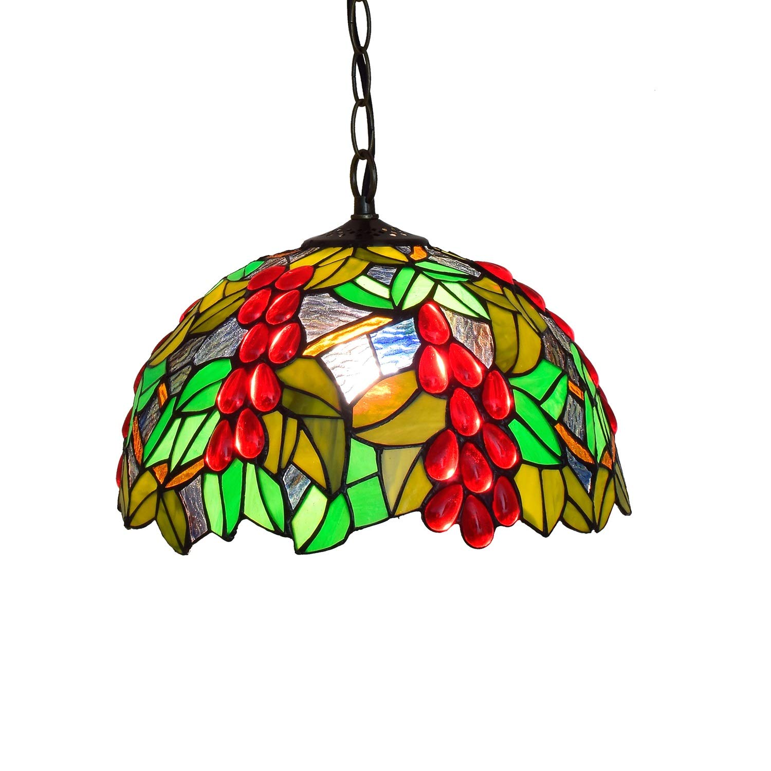 HPTHLY Ceiling Stained Glass Chandelier 12" Tiffany Pendant Light Grape Pendant Lights Glass Light Fitting For Bed Restaurant Café
