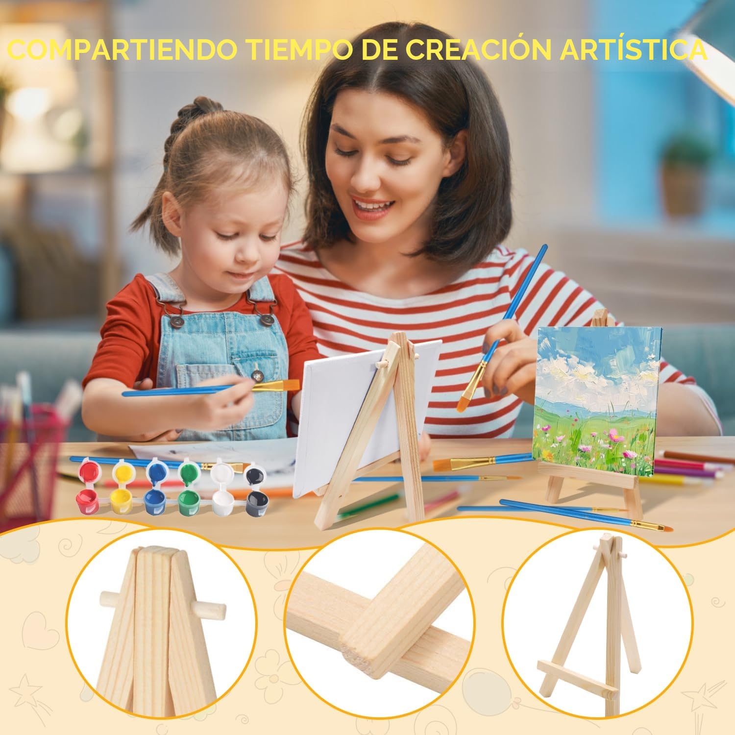 34 Piezas Juego de Mini Lienzos para Pintar Mini Caballete Madera Plegable | Canvas para Pintars 15x15cm para Pintar DIY Decoración Regalos Navidad Fiesta Bautizo Cursos de Arte Boda