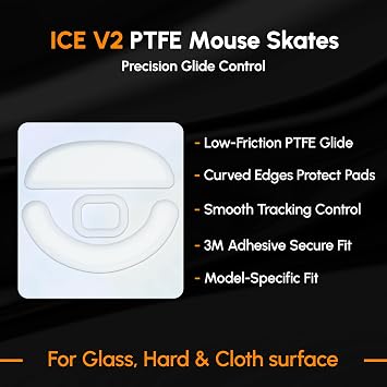 Gaming Mouse Skates ICE - V2 Skates for Pulsar X2 Mouse Feet 2.5D Edge Treatment Smooth PTFE Material 3M Adhesive - White