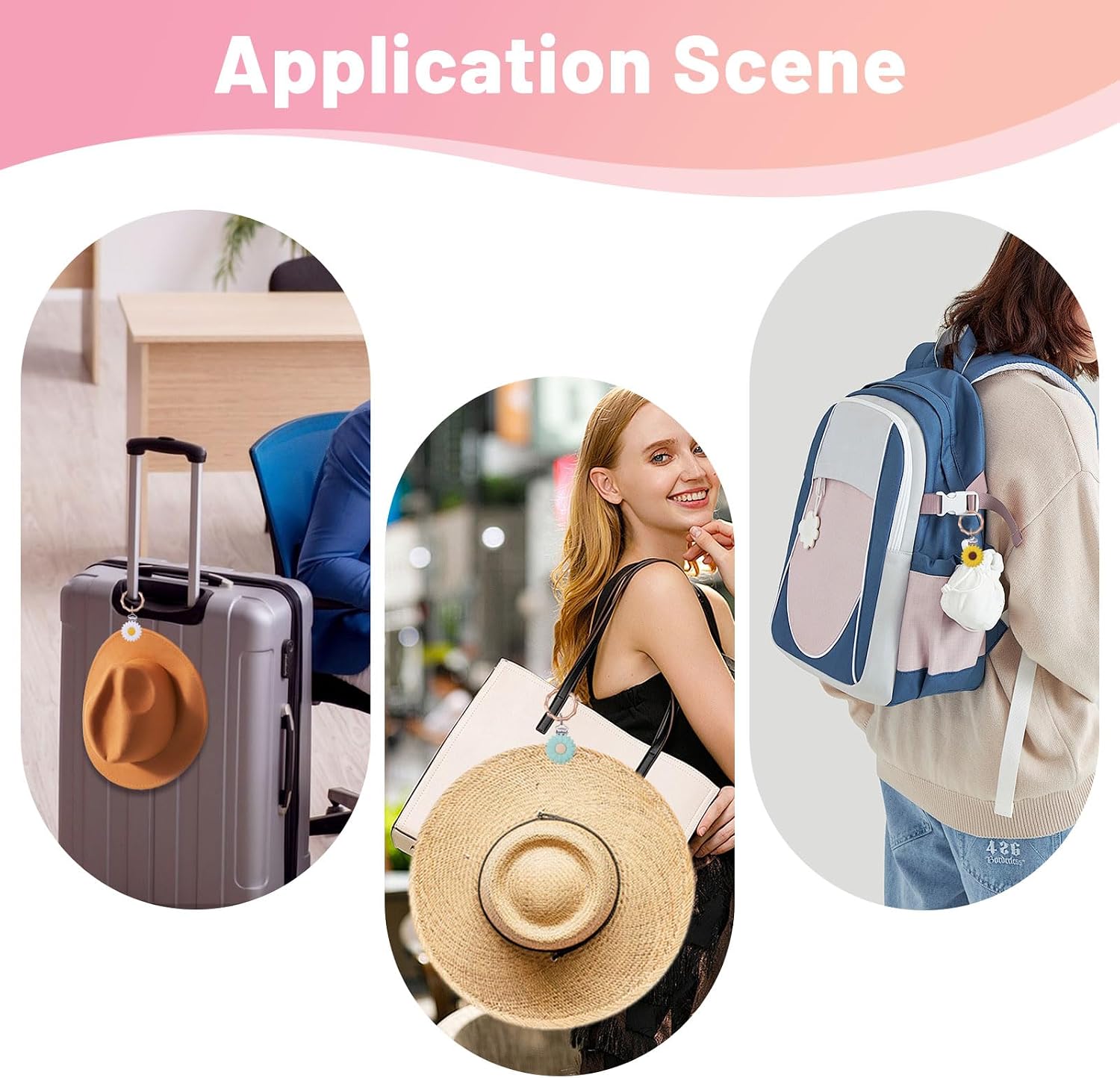 CHGCRAFT 3 Pcs 3 Styles Hat Clip for Travel Daisy Silicone Hat Carrier Travel Hooks for Bag Luggage Backpacks Accessories, Mixed Color