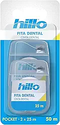 Hillo Fita Dental de Bolso, 2 Unidades de 25 Metros, Portátil e Prática para o Dia a Dia, com Maior Largura e Mais Superfície de Contato