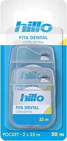 Hillo Fita Dental de Bolso, 2 Unidades de 25 Metros, Portátil e Prática para o Dia a Dia, com Maior Largura e Mais Superfície de Contato