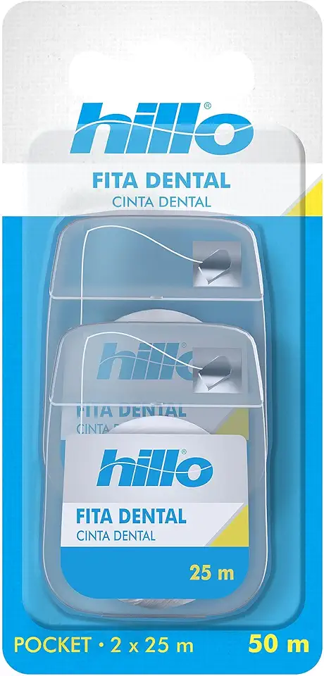Fita Dental de Bolso, 2 Unidades de 25 Metros Hillo, Portátil e Prática para o Dia a Dia, com Maior Largura e Mais Superfície de Contato