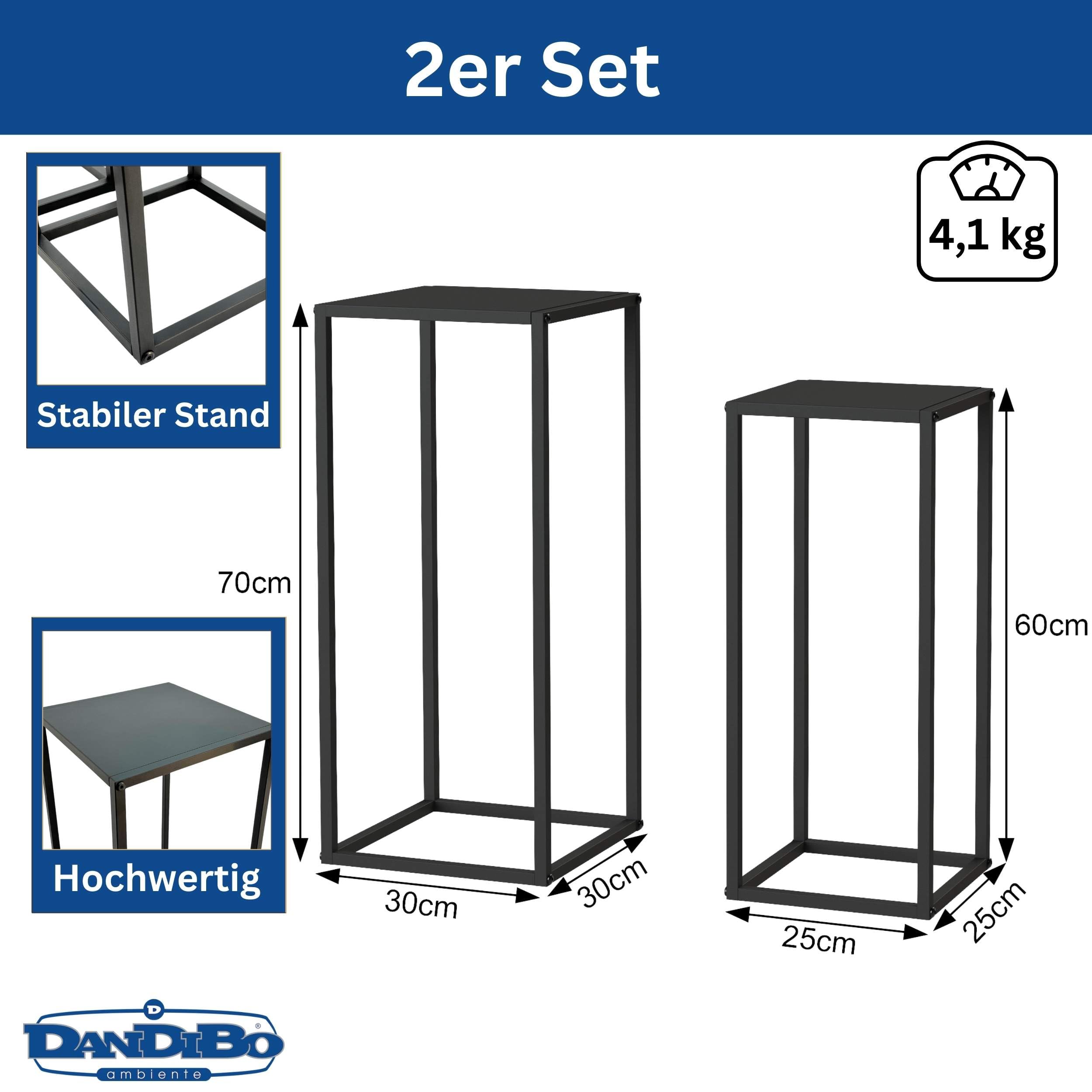 DanDiBo Pflanzenständer Metall Schwarz Eckig 2er Set 60 cm und 70 cm Beistelltisch Blumenhocker Blumenständer Blumensäule Design Modern Pflanzenhocker