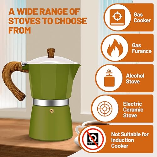 Miniatura 4 de Estufa de aluminio de 6 tazas de café expreso Moka Pot Express Percolator Italiano Classic Mocha Cafetera para café italiano y cubano para preparar