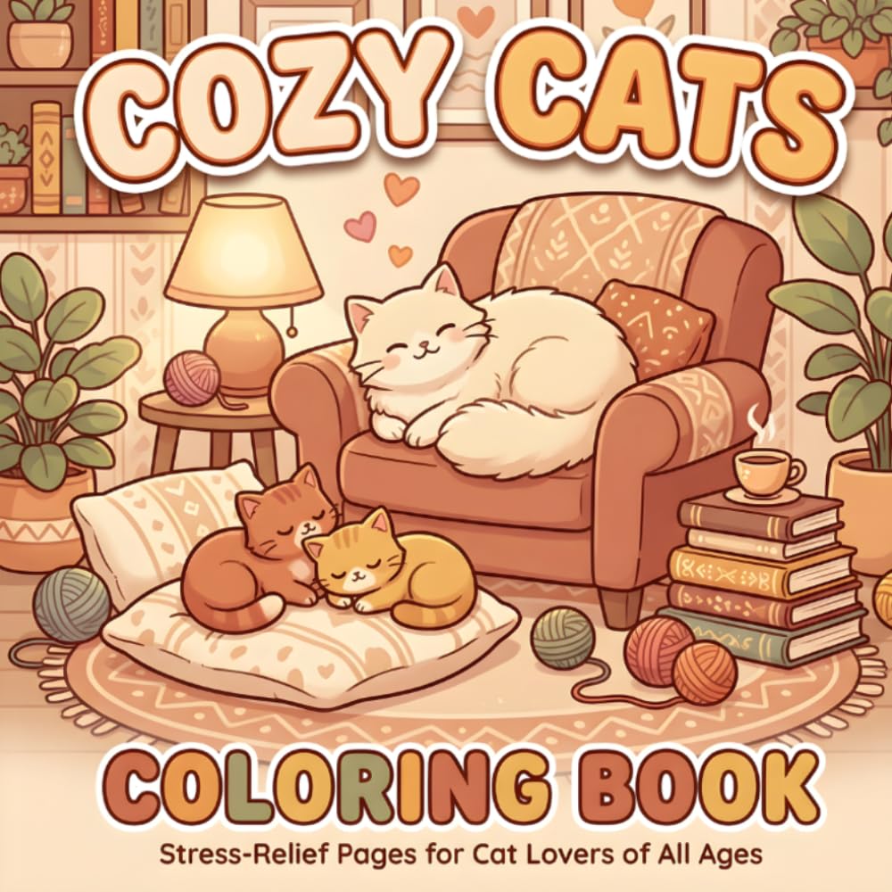 Cozy Cats Coloring Book: Cat Lovers Easy & Calming Kawaii Cat Illustrations for All Ages