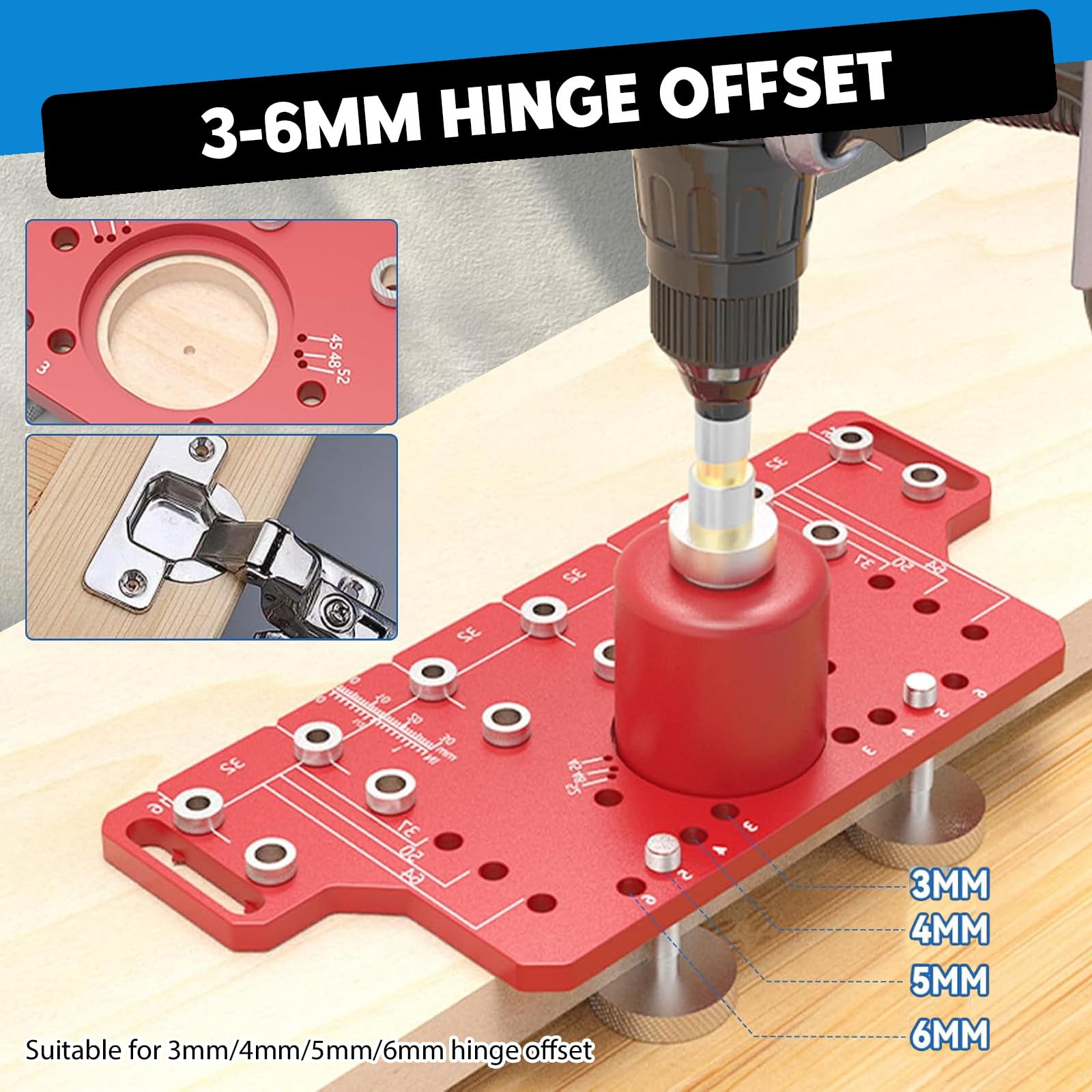 Plantilla de perforación 2 en 1 para muebles, dispositivo de perno de estante y bisagra de 35 mm, taladros de 5 mm y 1/4 pulgada