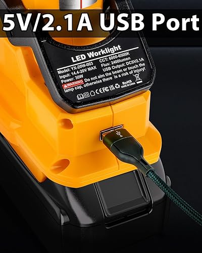 Miniatura 4 de DTEZTECH Luz de 20 V para batería de iones de litio Dewalt de 20 V, linterna de 30 W 2400 lúmenes con ganchos y clips de montaje integrados, luz de