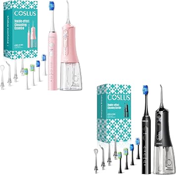 COSLUS Electric Toothbrush with Water Flosser Combo Pink & Black