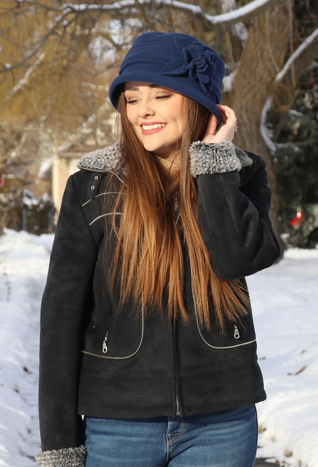 Hats Scarves & More Chemo Headwear for Women Cancer Hat Cloche Head Covering Ladies Lizzy (Navy)