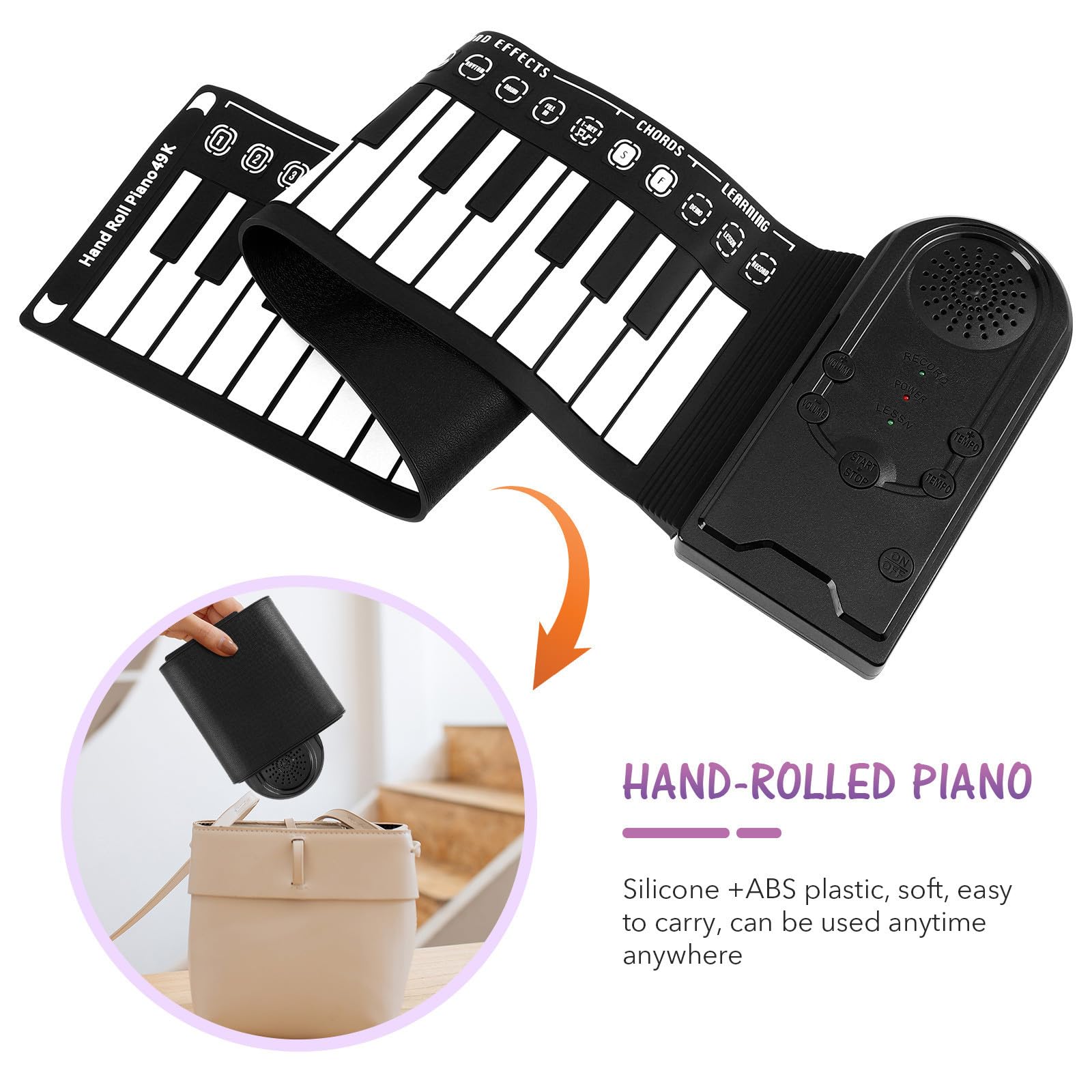 MAGICLULU Pianoforte Elettrico Portatile 49 Tasti Flessibili in Silicone Controllo Volume 16 Livelli e Batteria Aa per Principianti e Musicisti in Viaggio