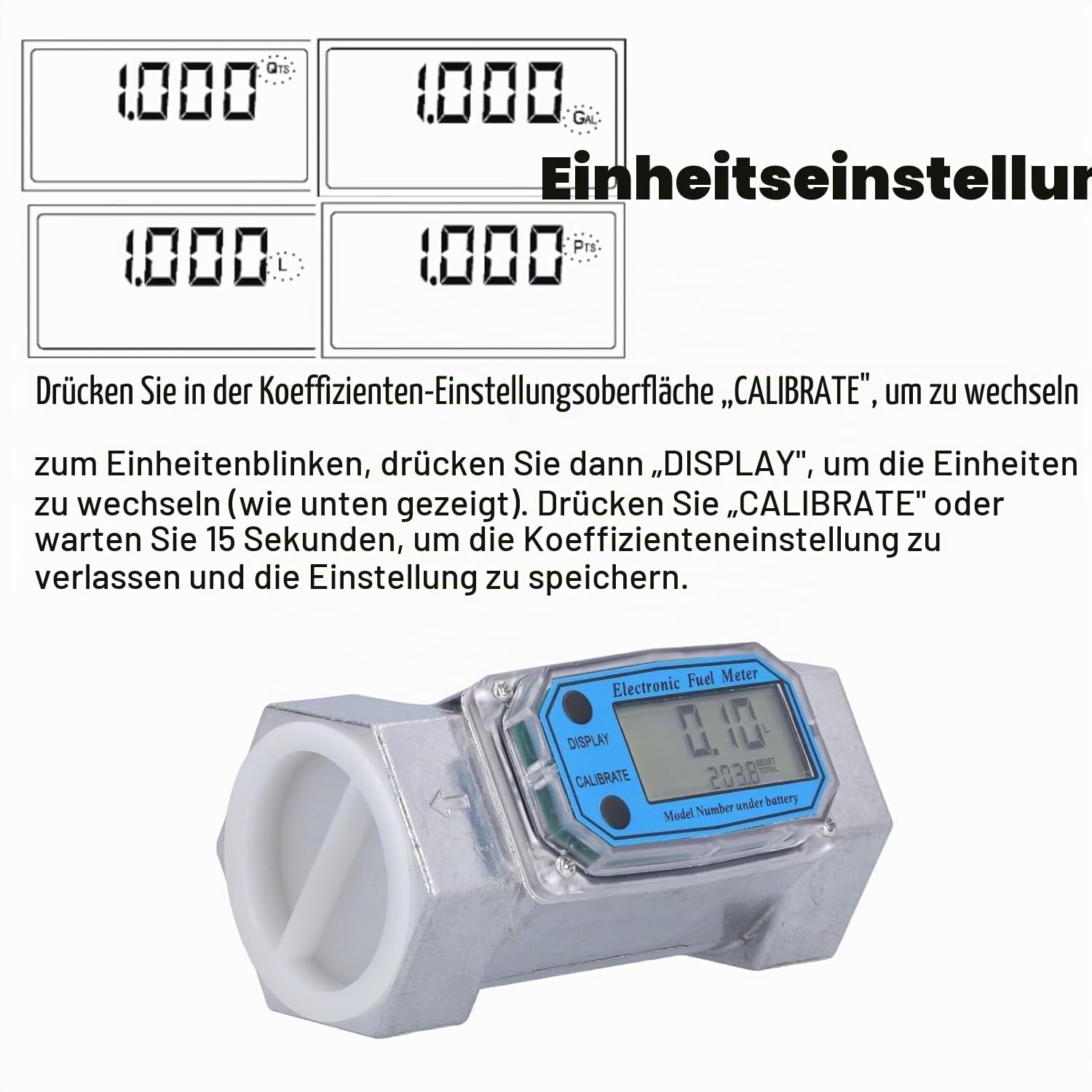 Digitaler Turbinen-Durchflussmesser, 120L/Min Flüssigkeitsdurchflussmesser Wasser- Und Kraftstoffdurchflussmesser Rostfrei 0-99999 Elektronischer Kraftstoffzähler 1-1/2 Zoll NPT, Für Benzinpistolen