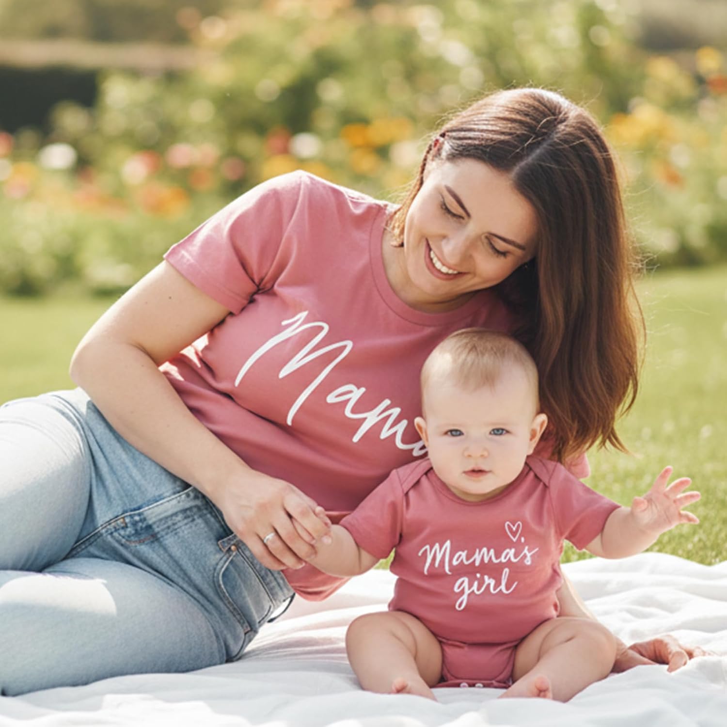 Mom and Daughter Matching Outfits Letter Heart Graphic Short Sleeve Baby Romper Mama Tee Mommy and Me Shirt - Image 3