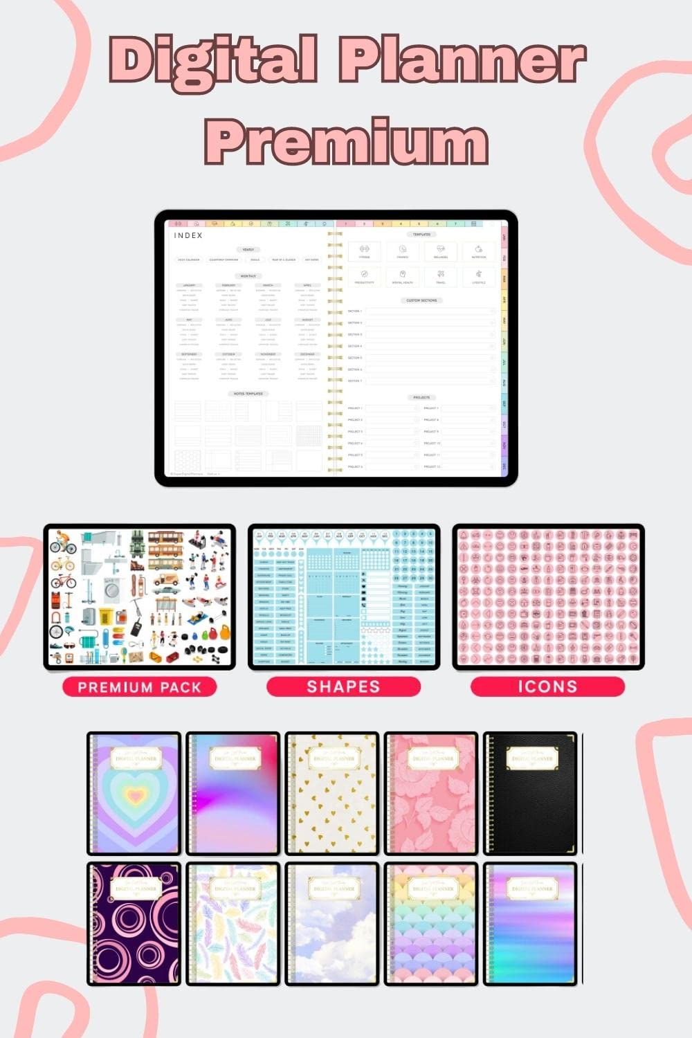 Goodnotes Planner, Monthly Digital Planner, Goodnotes Template, Digital Bullet Journal Pdf, Goodnotes Stickers Boho 2023 Sunday Start