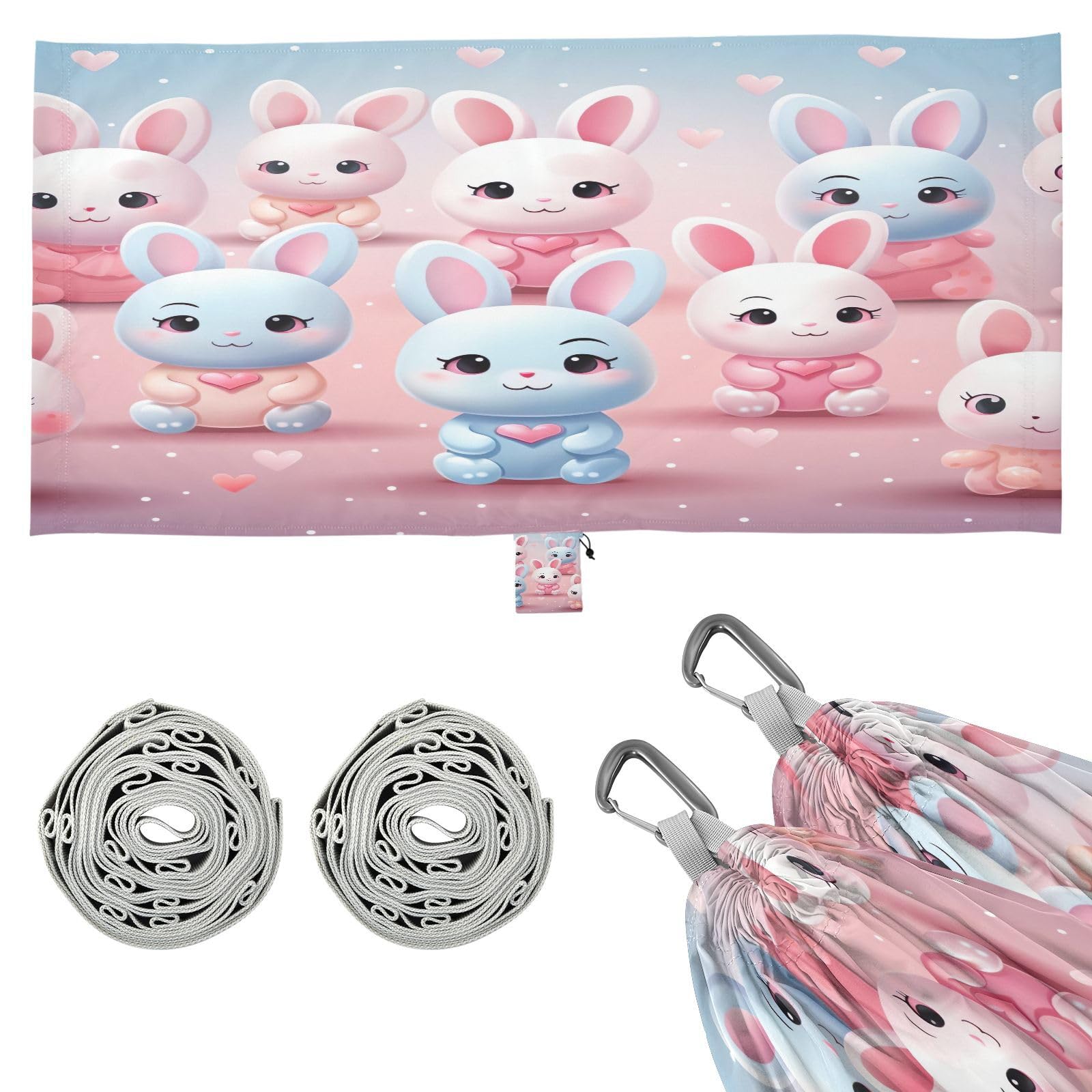 Kigai Cute Bunny Camping Hammock Durable & Portable Travel Hammock Holds 330lbs with Tree Strapsm, Pocket, Camping Accessories