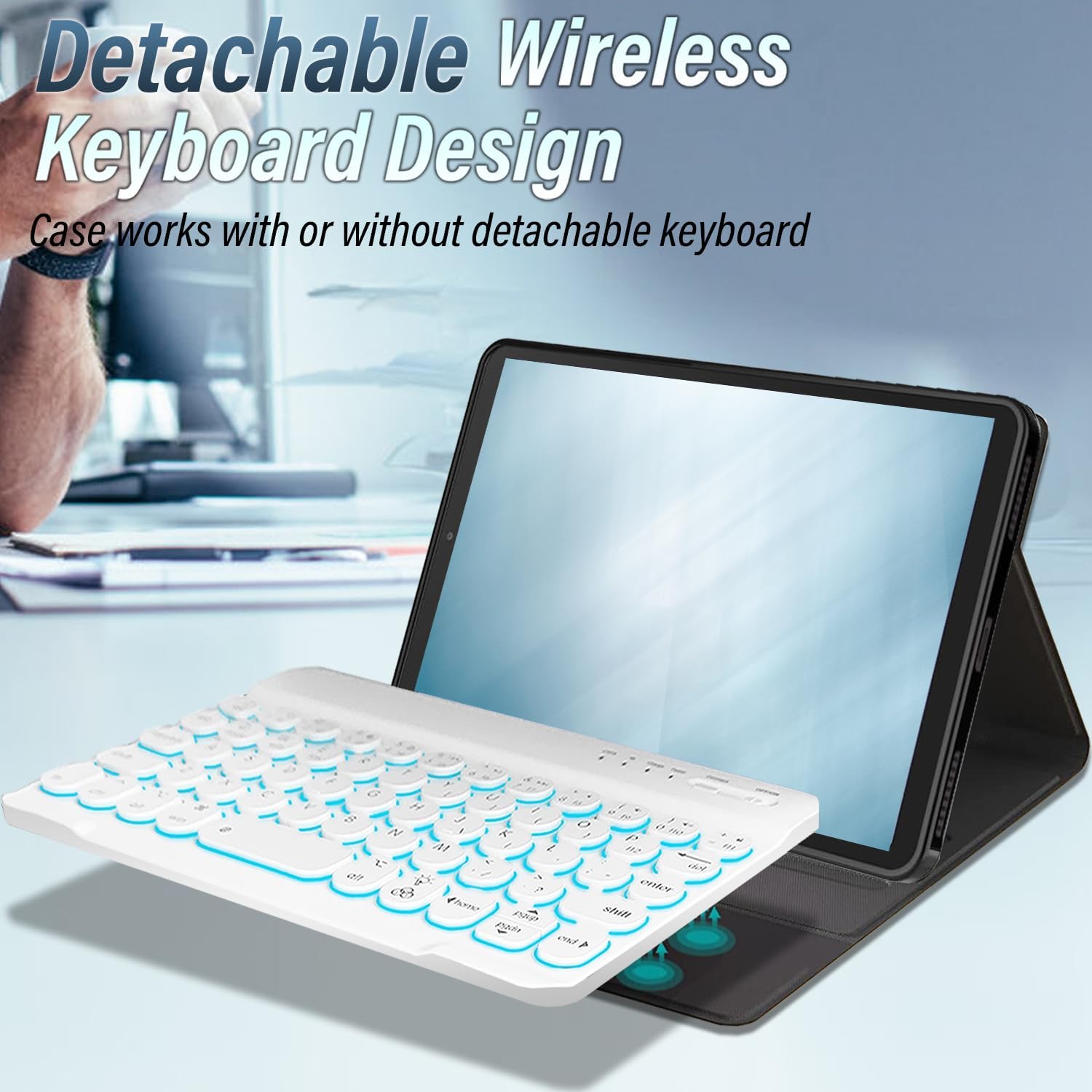 Galaxy Tab A 8.0 2019 Keyboard Case[Backlit,SM-T290,SM-T295], 7 Color Light Detachable Wireless Keyboard with PU Folio Stand Cover for Samsung Tab A 8.0 inch 2019 SM-T290/T295, Gray