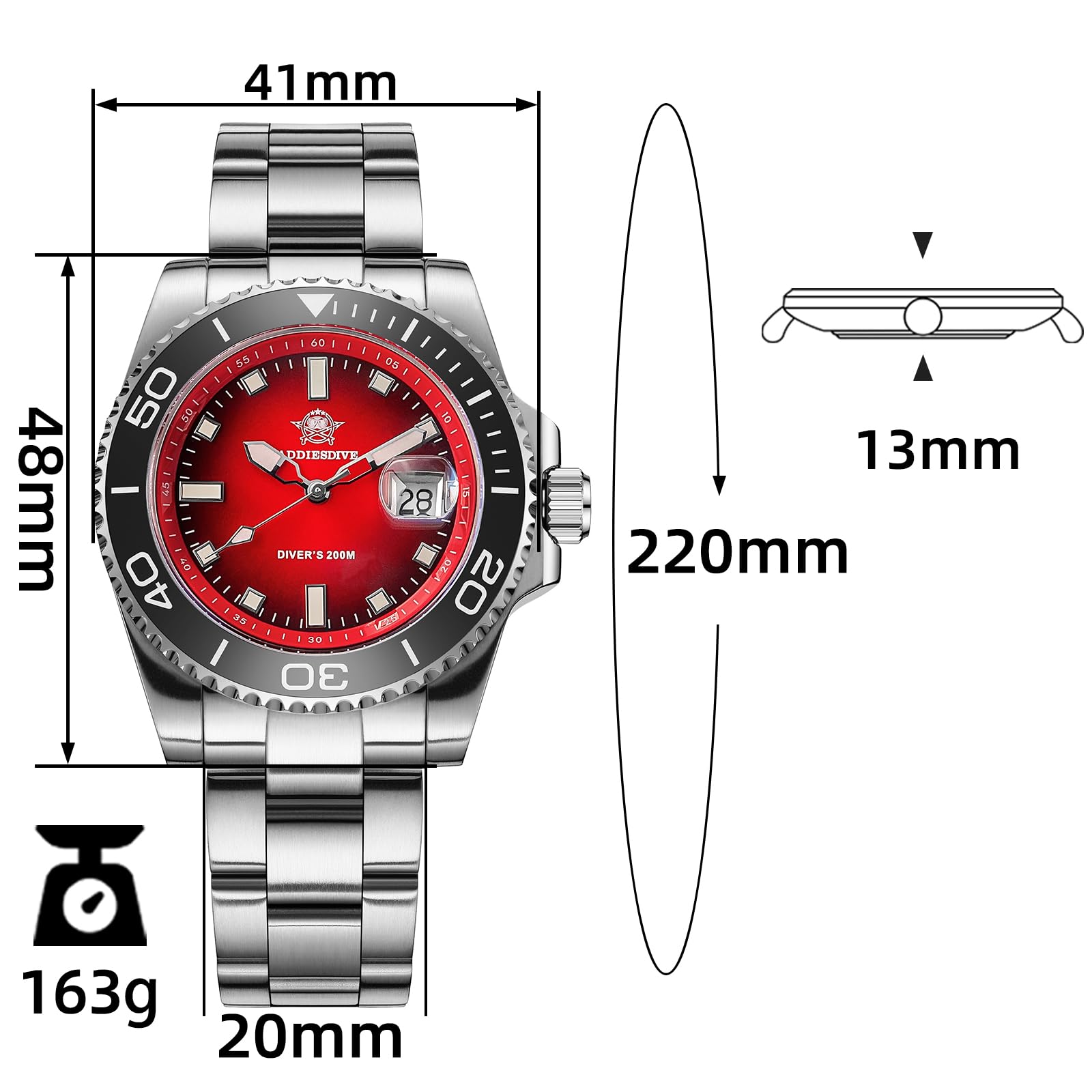 ADDIESDIVE 41mm taucheruhr Herren 200m BGW9 leuchtende Keramiklünette analoge Uhr Herren Mit Edelstahlarmband AD2089
