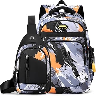 Tanou School Backpack Boys Teenager Set, Large Casual School Bag for Boys 5-12th Grade, Waterproof Nylon Daypack Backpack Boys for School and Travel, Brown camouflage