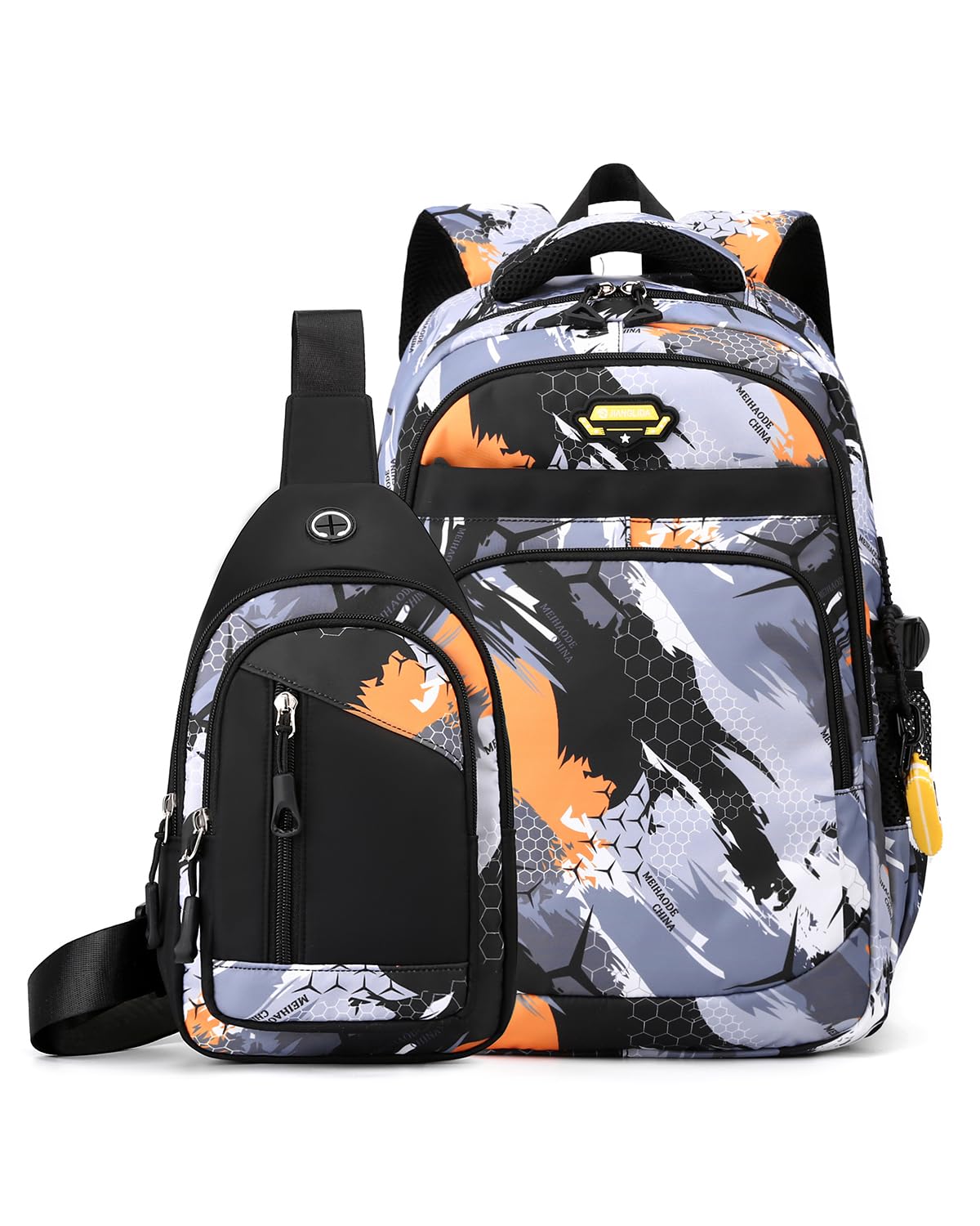 Tanou Mochila Escolar Adolescente Niño, Grande Mochilas Escolares Chico de 9 a 16 años, Juego de Mochila Instituto de Nylon de 2 Piezas con Bolso de Pecho, Marrón