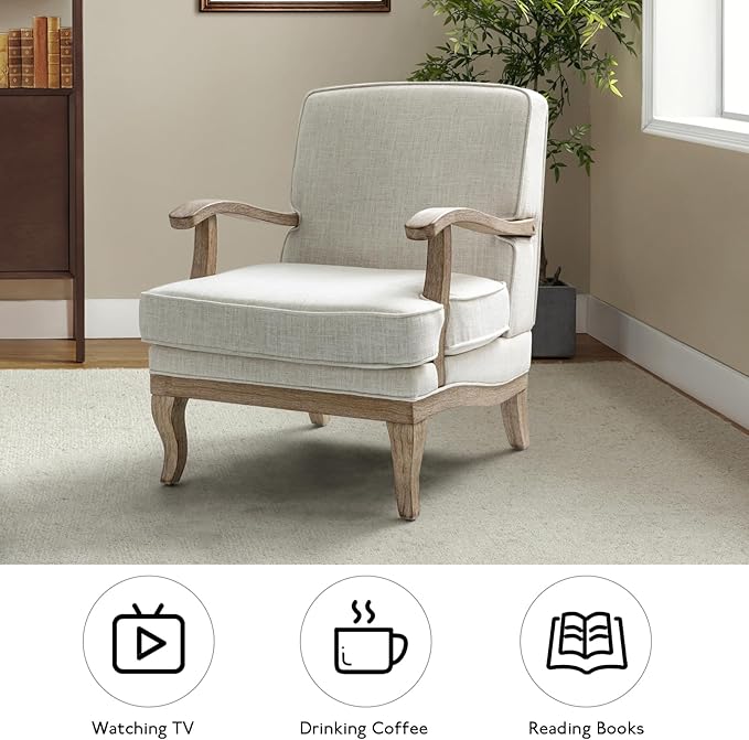 Sillón Lounge Tapizado Patas Madera Marfil miniatura 4