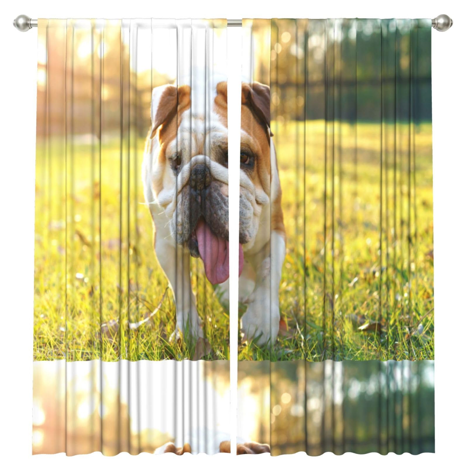 InOmak Cute Bulldog Puppy Print, 2 Panels Window Curtains 52 x 84 Inch Blackout Curtains for Living Room Bedroom