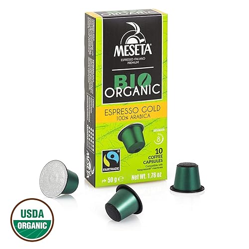 Vista 3 de Cápsulas de café Meseta compatibles con Nespresso. 100 cápsulas de café gourmet orgánico (certificado europeo) 100% café arábica expreso compatible