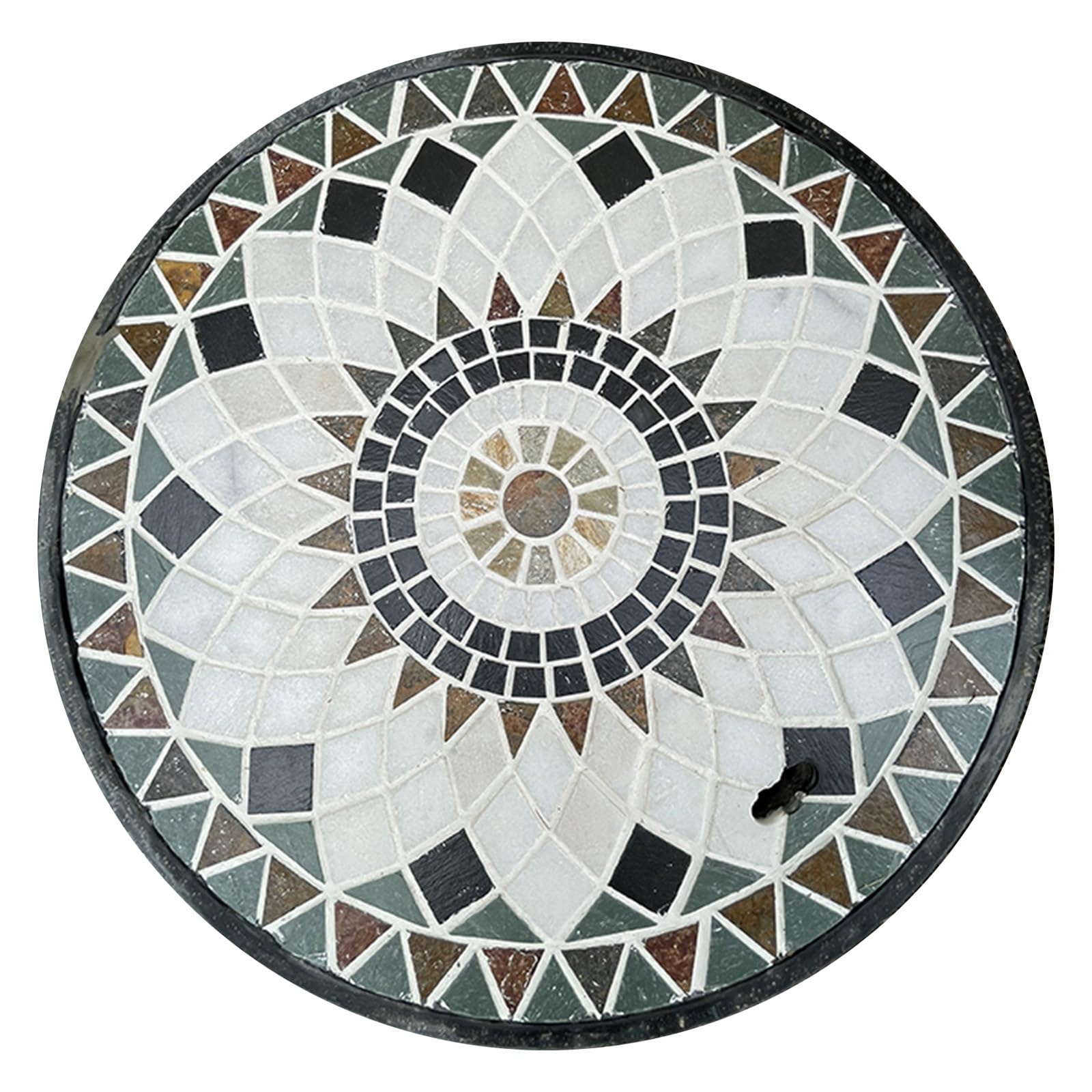Chiusino Pozzetto in Pietra, Tombino per Pozzo Decorativo con 1 Gancio e Rete Protettiva, Coperchi Pozzetti per Cortile, Villa e Parco(White)