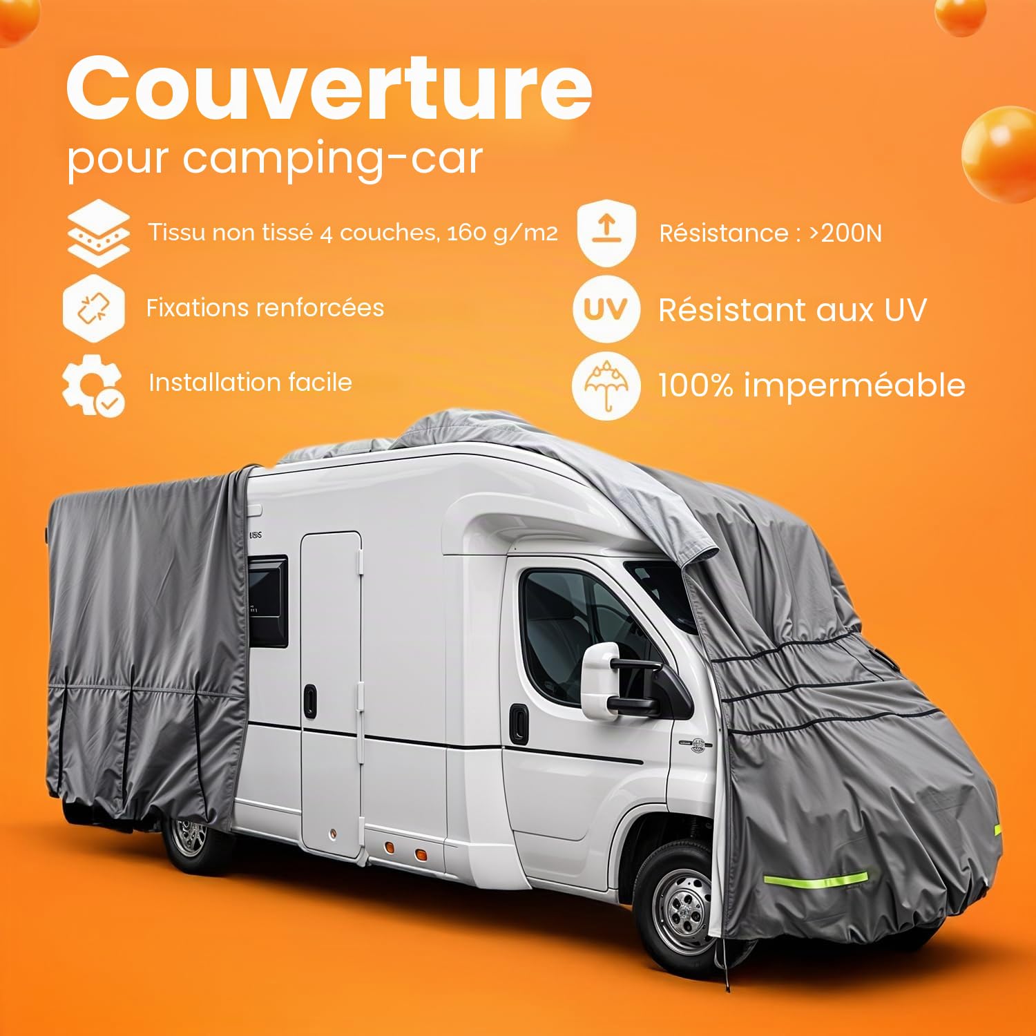 Bâche De Protection 4 Couches Pour Camping-Car, Résistante Aux Intempéries Et Respirante, Résistante Aux UV, Indéchirable, Bâche Anti-Grêle Pour L'Hiver Et L'Été
